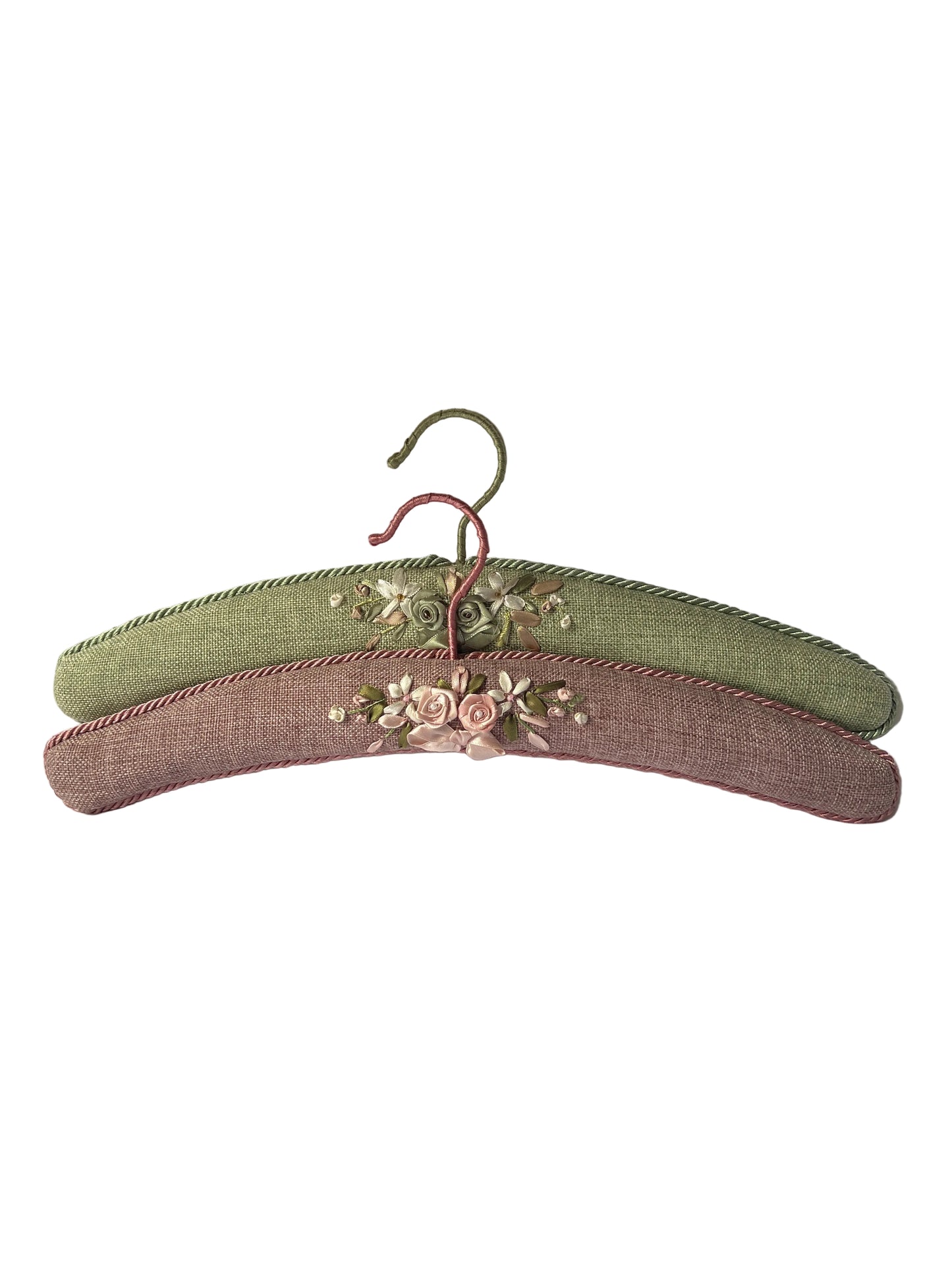 Coat Hangers - Set 2 Padded - Floral Ribbon Embroidery