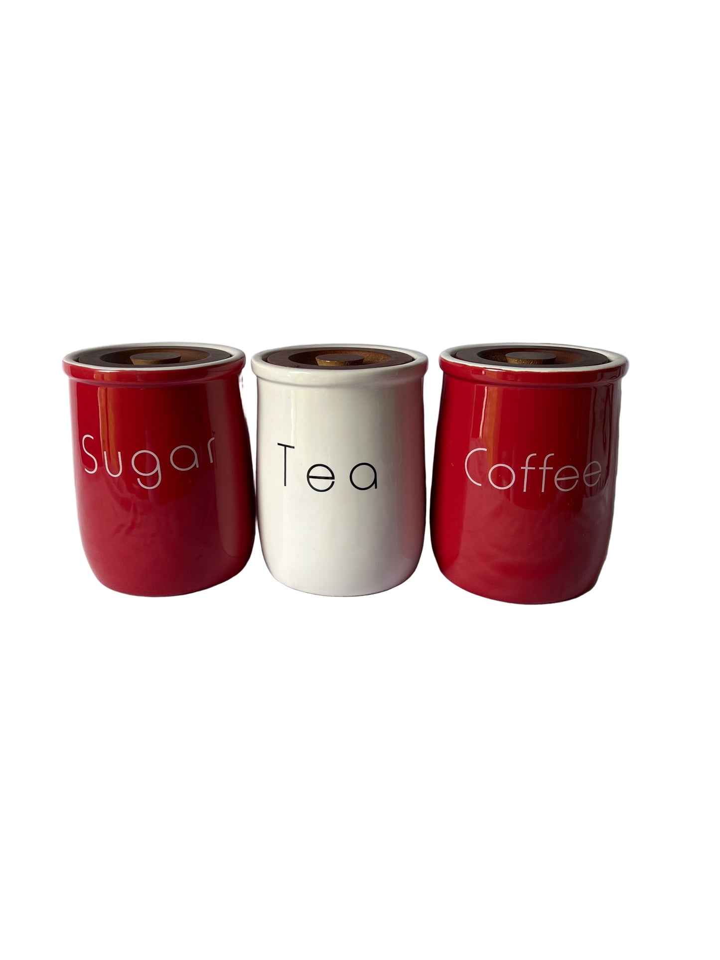 Tea / Coffee /Sugar Cannister Set - Red/White