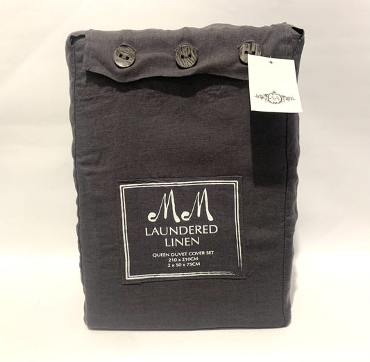 M M Laundered Linen Queen Quilt Set Charcoal image 1