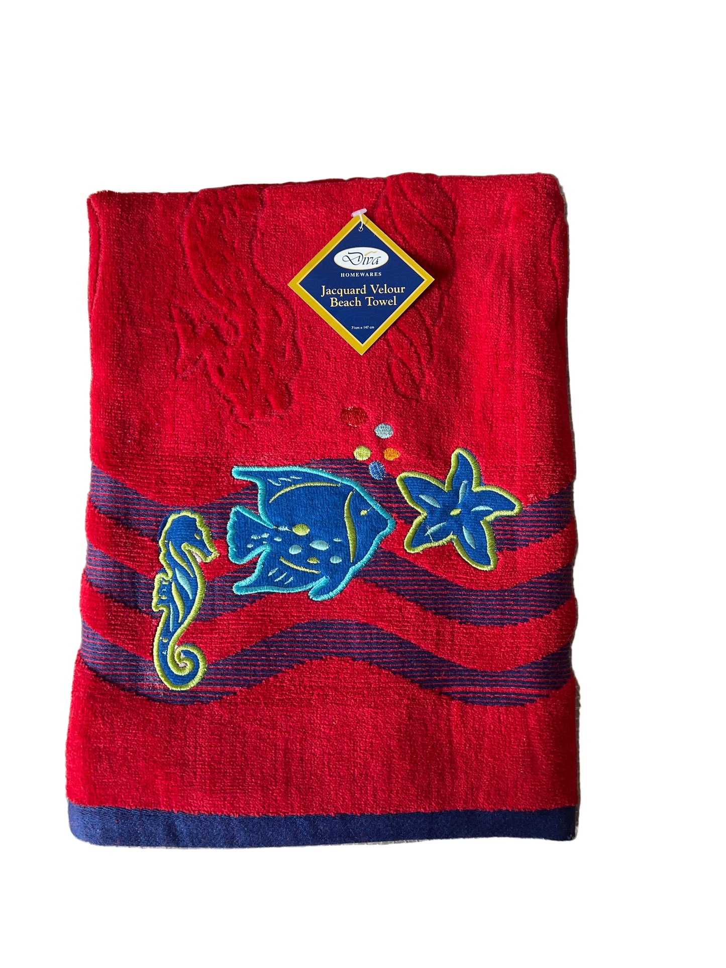 Diva - Children’s Jacquard Beach Towel - Fish Red