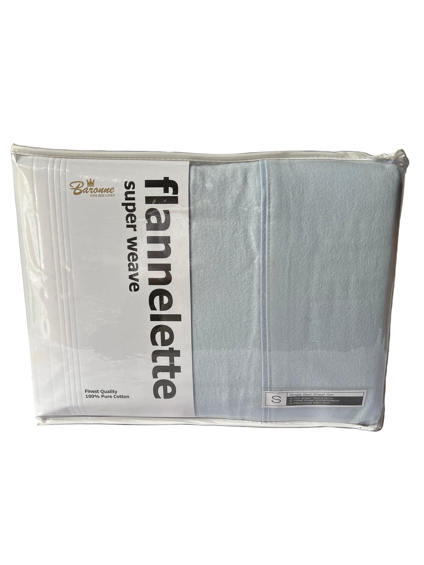 Baronne - Single - Flannelette Sheet Set - Sky Blue