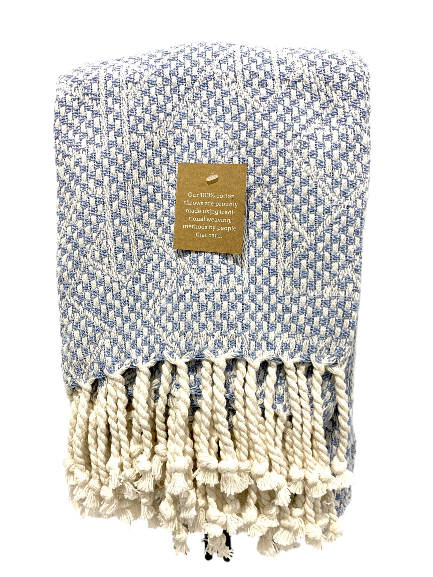 Tassel Woven Cotton Throw - Blue
