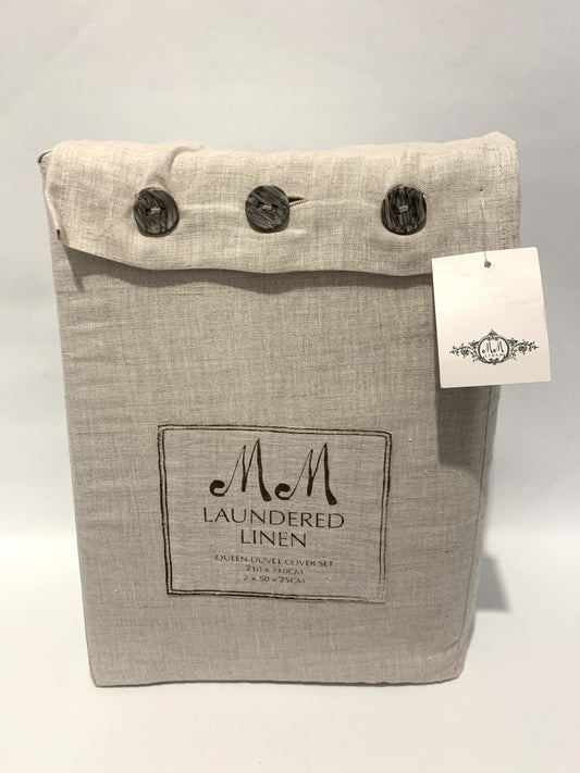 M M Laundered Linen Queen Quilt Set - Natural image 1