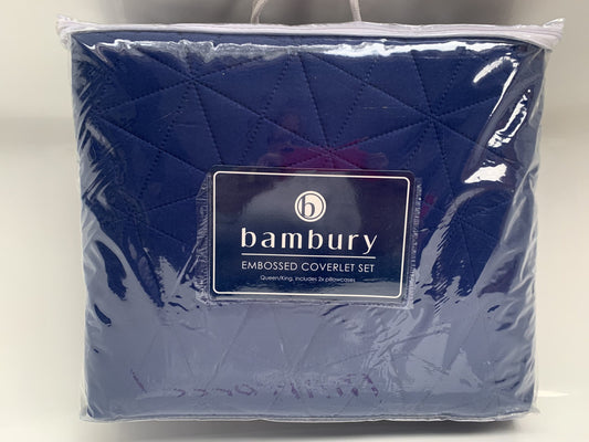 Bambury - Regent Embossed Coverlet Set King/Queen Turquoise / Navy image 1