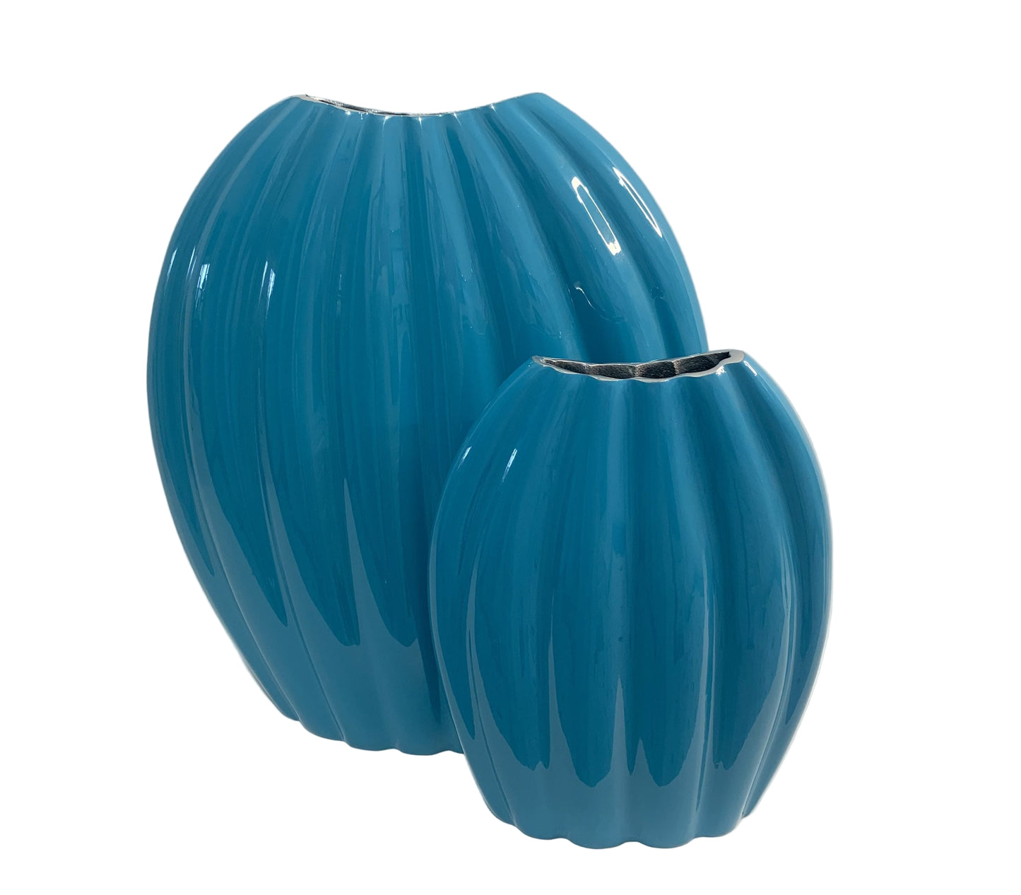 Decorative Ribbed Vases Set of 2 - Turquoise image 0