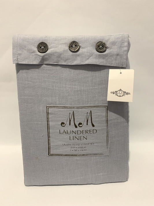 M M  Linen Laundered Linen Queen Quilt Set Chambray image 1