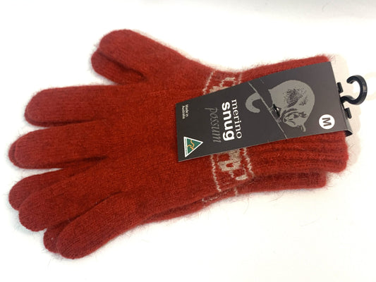 Merino Snug Possum Gloves - Medium - Red image 0