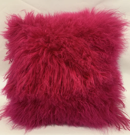 Mongolian Lambswool Cushion - Fuchia image 0