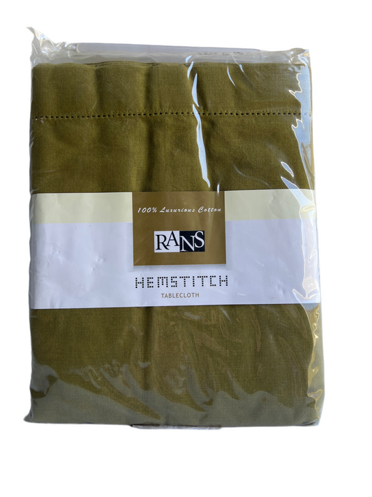 Rans Hemstitch Tablecloth - 130cm x 180cm - Olive