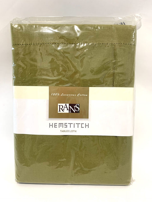 Rans Hemstitch Tablecloth - 150 x 230cm Olive 100% Cotton image 0