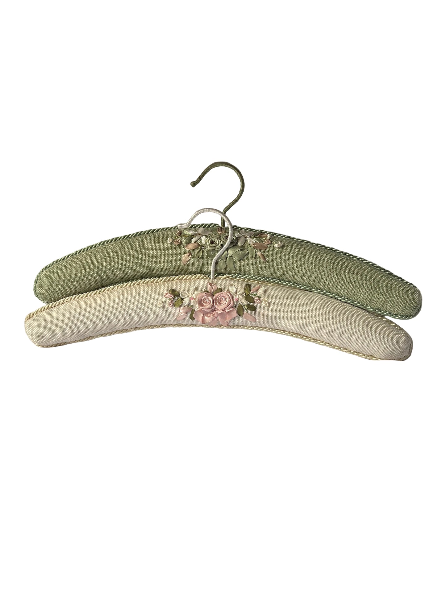 Coat Hangers - Set 2 Padded - Floral Ribbon Embroidery