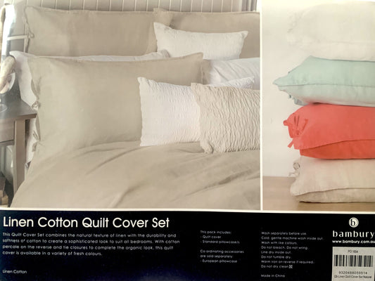 Bambury Linen Cotton Queen Quilt Set - Natural image 0
