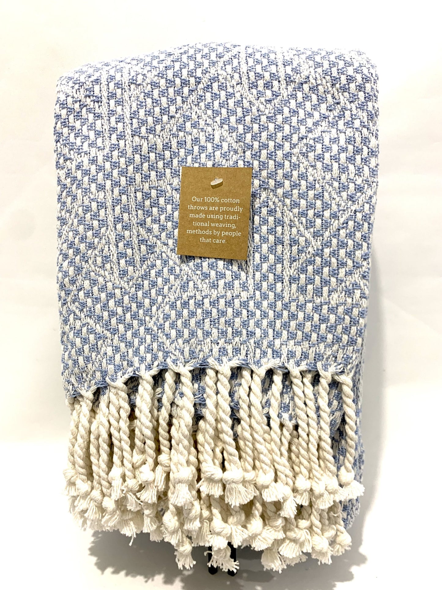 Tassel Woven Cotton Throw - Blue image 0