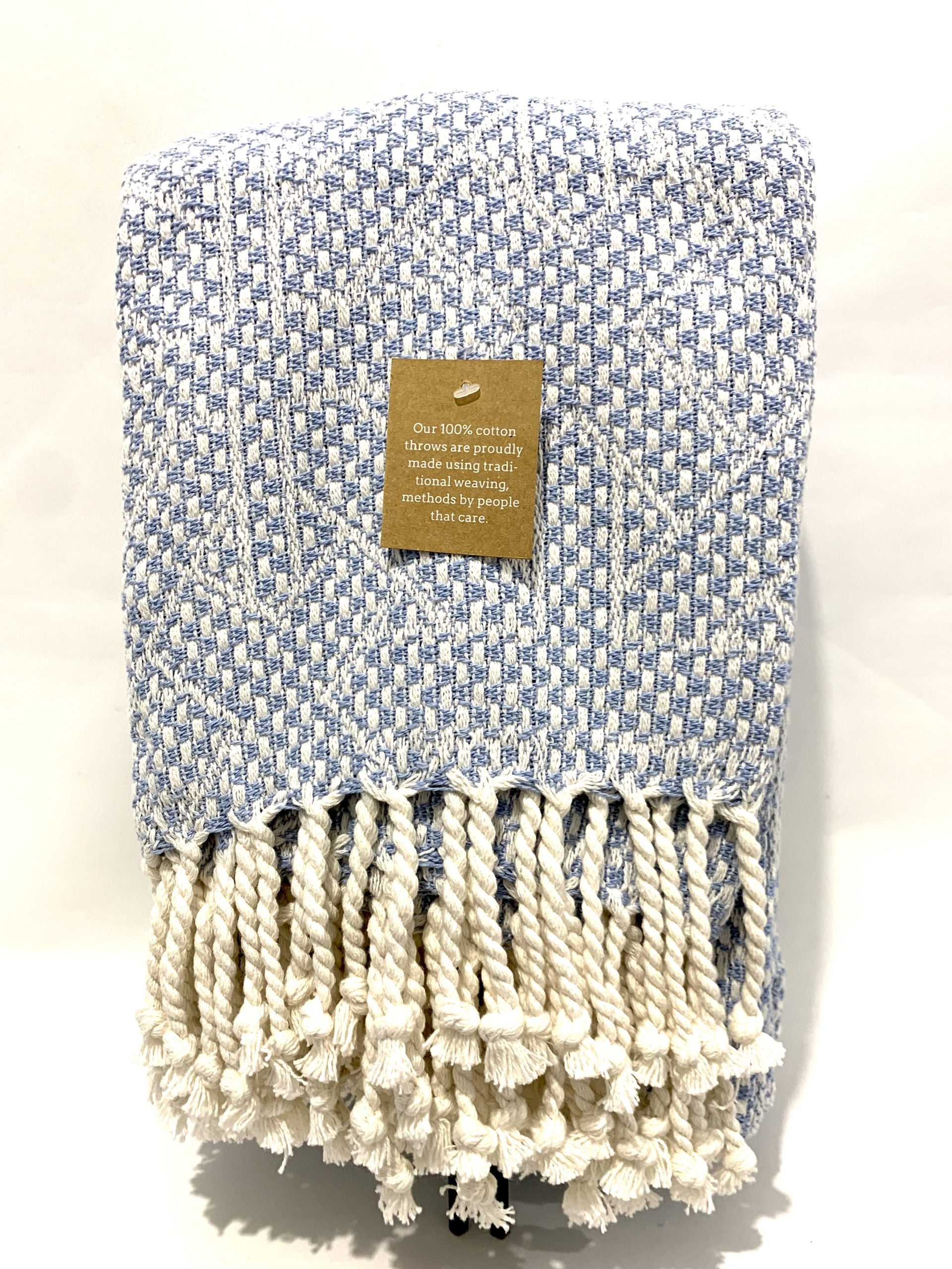 Tassel Woven Cotton Throw - Blue image 0