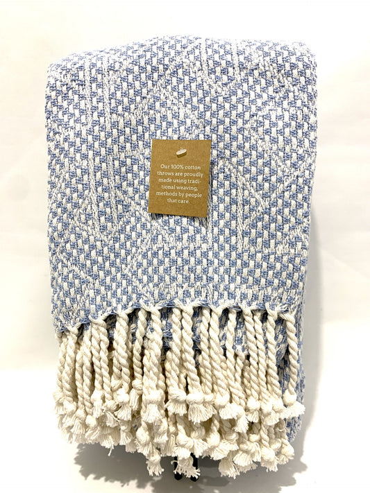 Tassel Woven Cotton Throw - Blue image 0