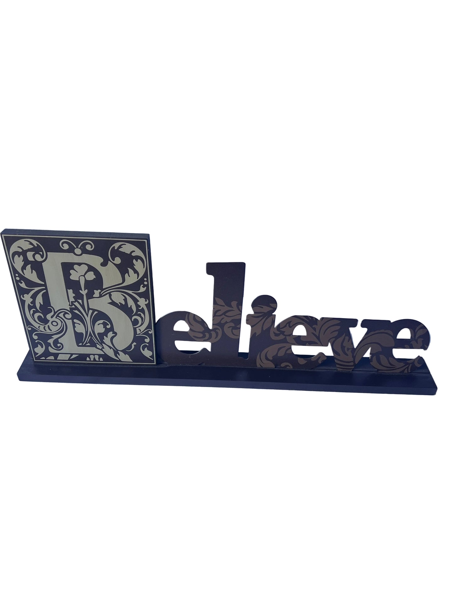 Standing Sign Believe - Wooden/ Metal-Chocolate