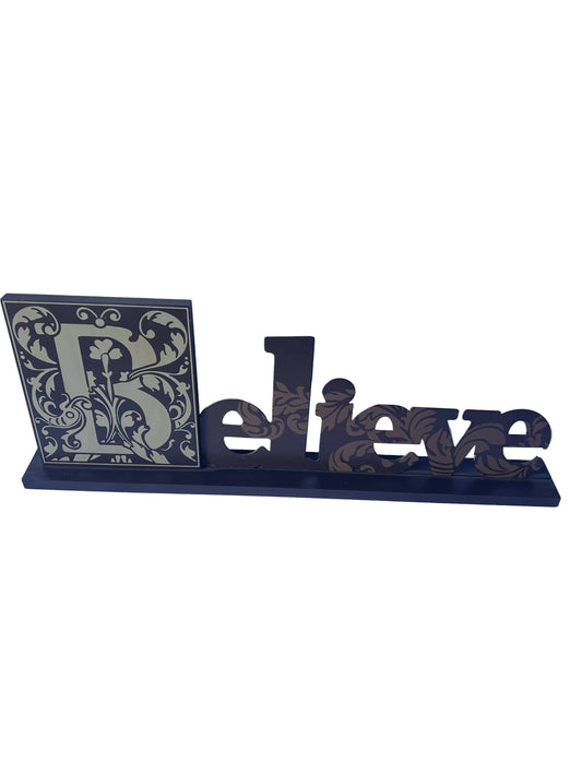 Standing Sign Believe - Wooden/ Metal-Chocolate