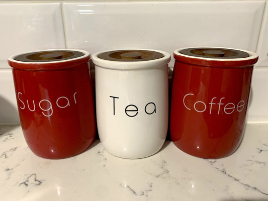 Tea / Coffee /Sugar Cannister Set - Red/White image 0