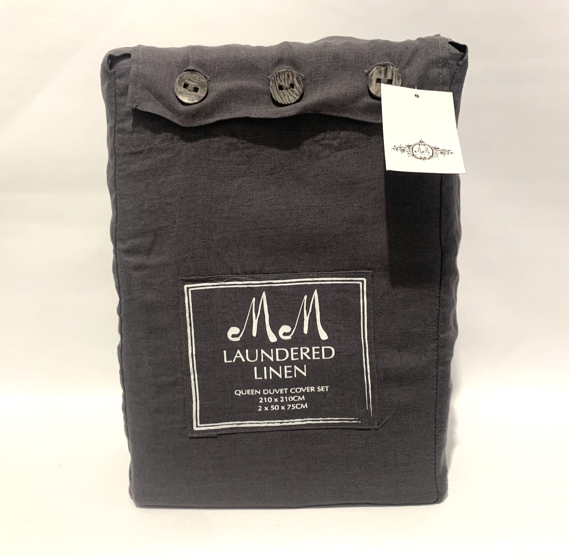 M M Laundered Linen Queen Quilt Set  Charcoal image 1