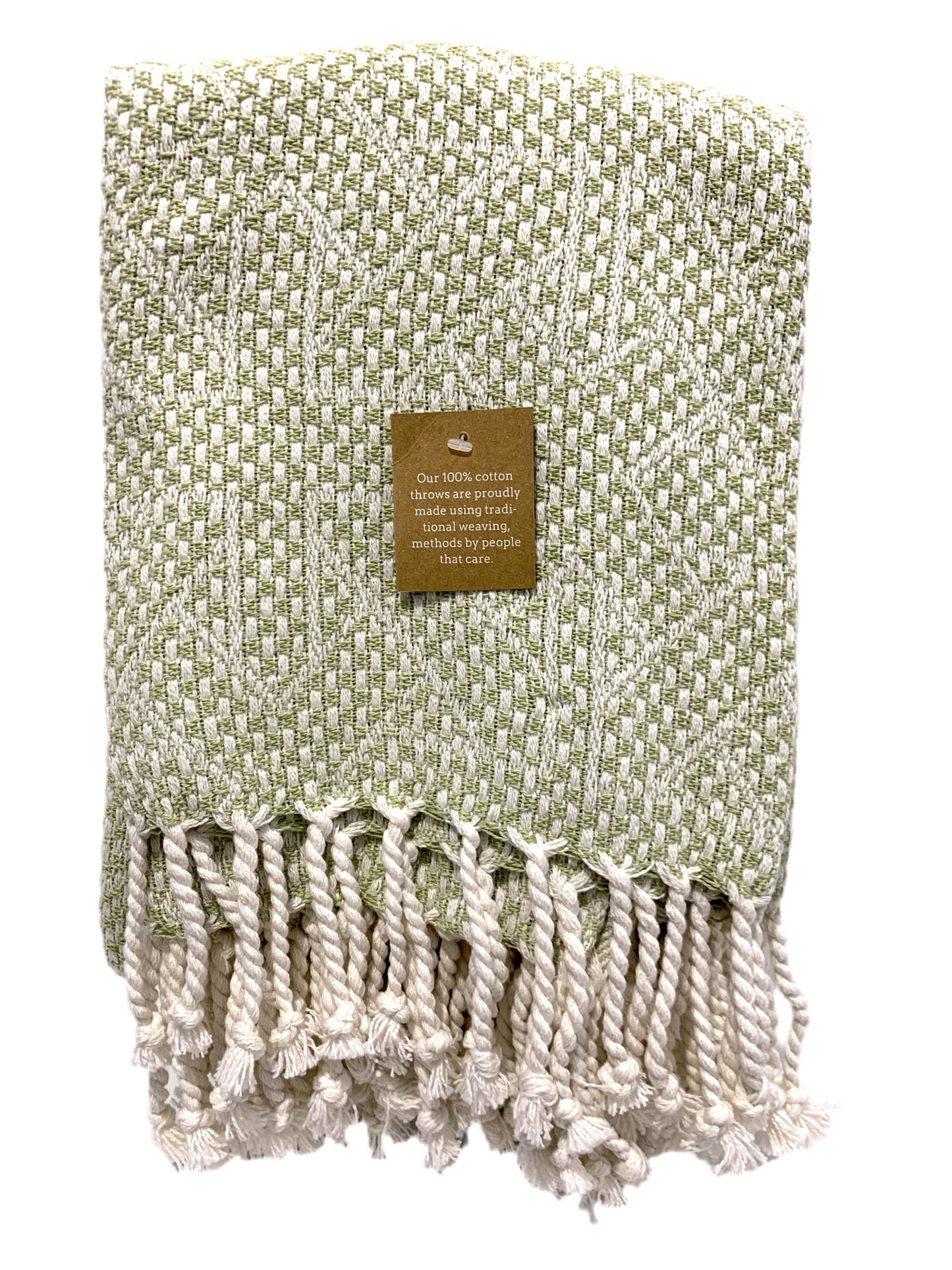 Tassel Woven Cotton Throw - Green