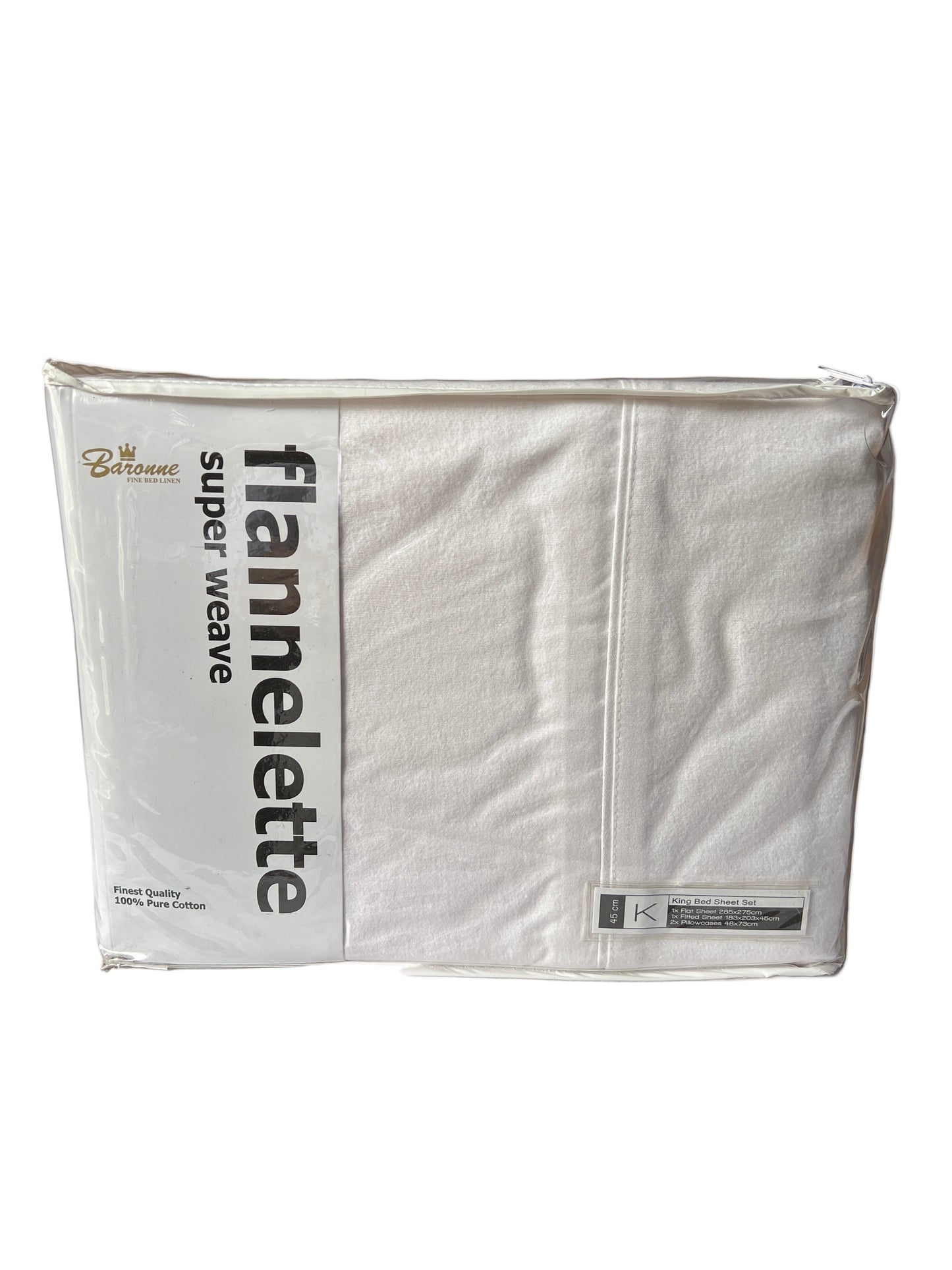 Baronne - King - Flannelette Sheet Set - White