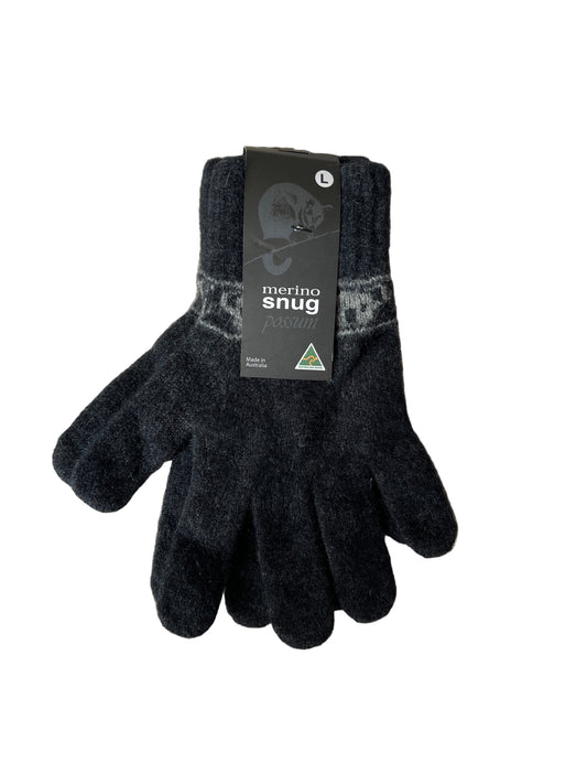 Merino Snug Possum Gloves - Large - Koala Charcoal