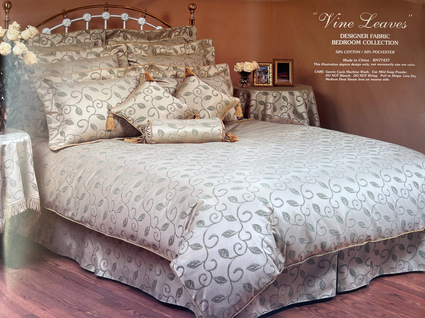 Luxury linens - Queen Quilt package - Vine Leaves- Olive