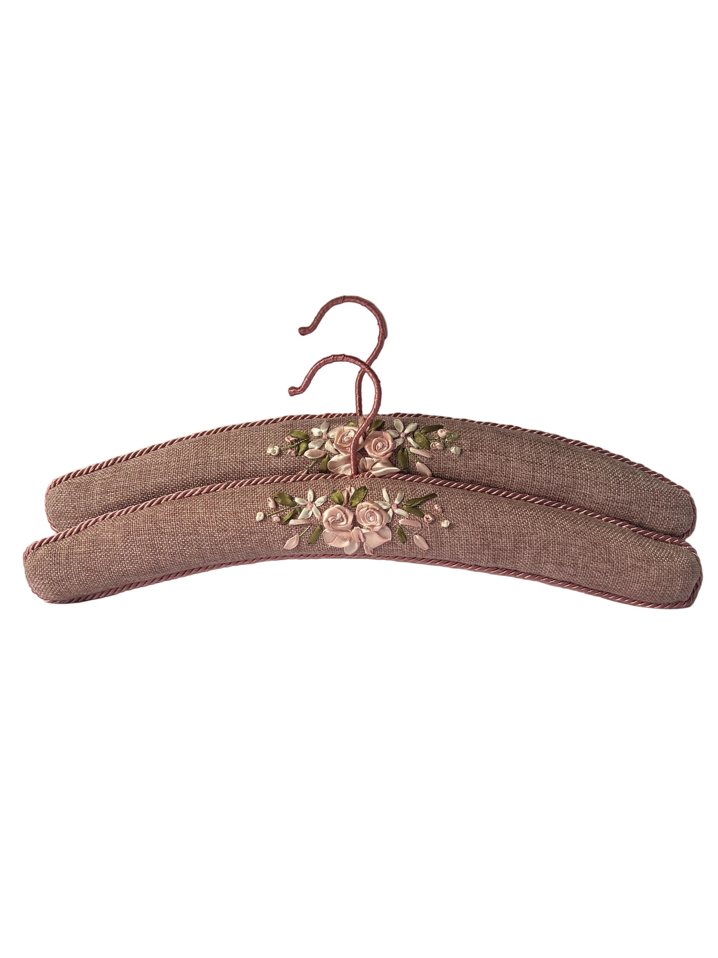 Coat Hangers - Set 2 Padded Floral Ribbon Embroidery