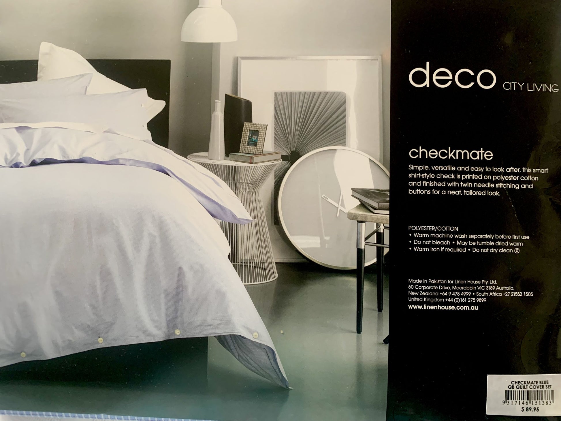 Deco City Living Queen Quilt Set Checkmate Blue image 0