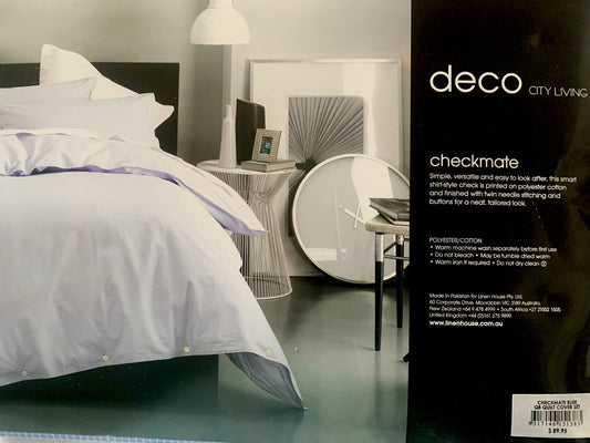 Deco City Living Queen Quilt Set Checkmate Blue image 0