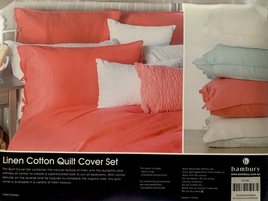 Bambury Linen Cotton Queen Quilt Set - Coral image 0