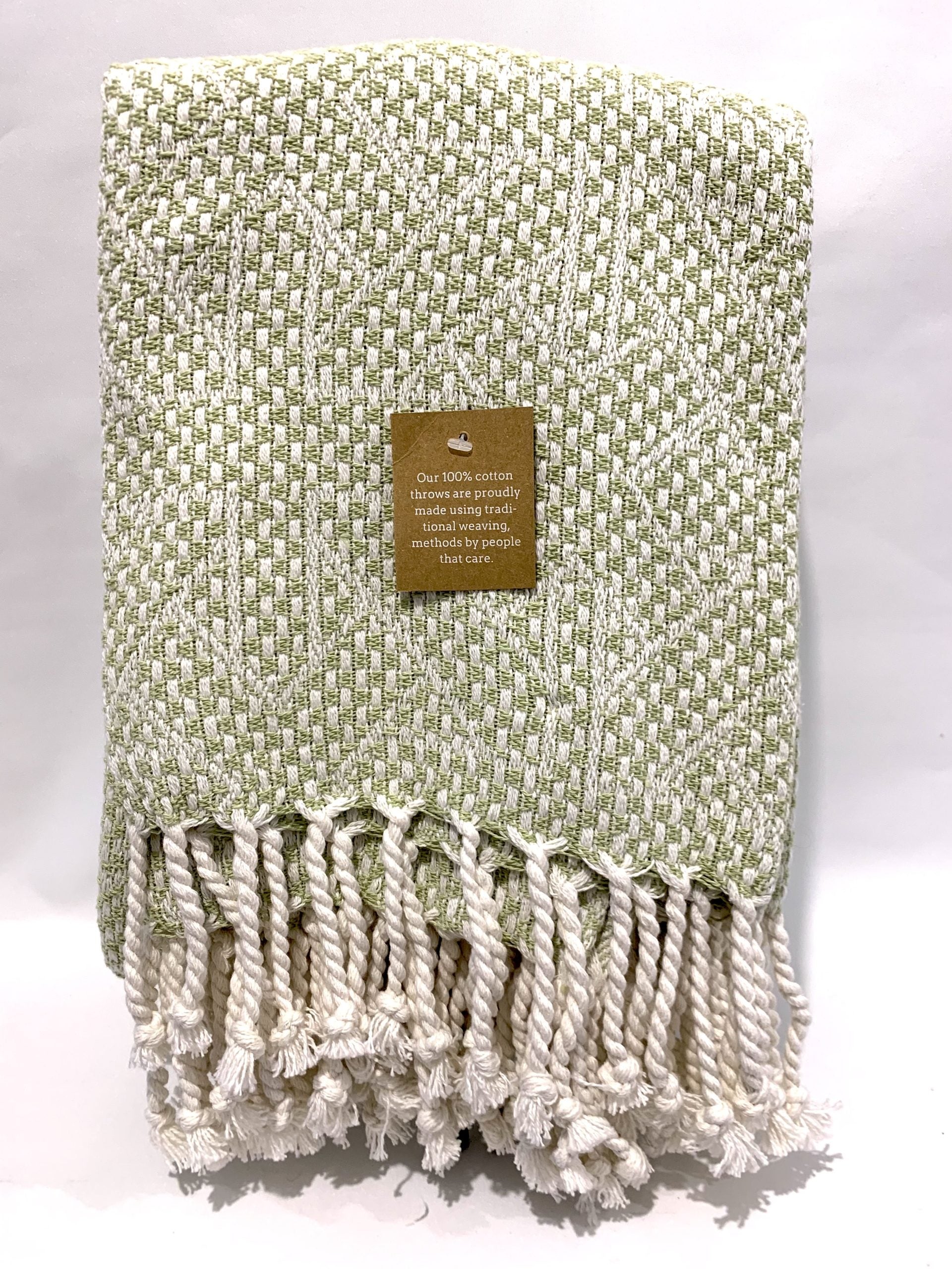 Tassel Woven Cotton Throw - Green image 0