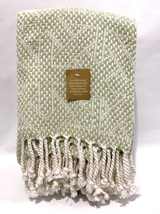 Tassel Woven Cotton Throw - Green image 0