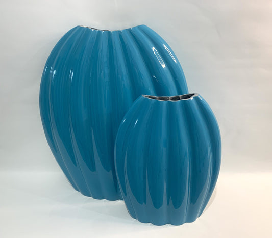Decorative Ribbed Vases Set of 2 - Turquoise image 0